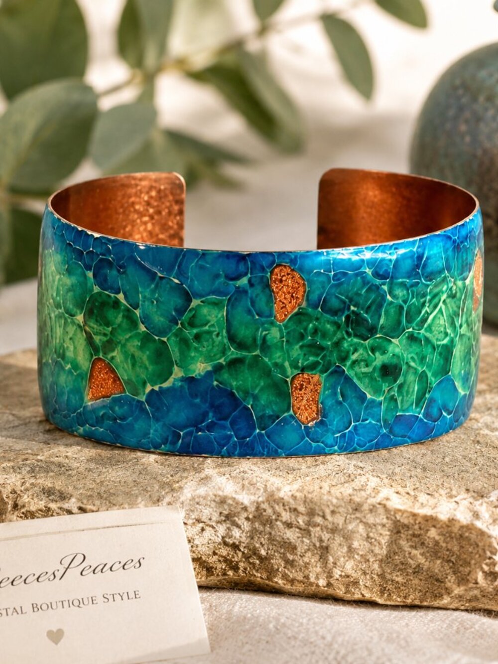 Artisan Copper Verdigris Cuff Bracelet | Blue Green Patina Statement